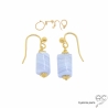 boucles d'oreilles en plaqué or et pierre semi-précieuse calcédoine bleue réalisées à la main