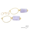 Boucles d'oreilles pendantes en améthyste lavande et plaqué or 750 3MIC, pierre naturelle violette