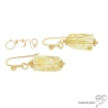 Boucles d'oreilles pendantes femme en citrine et plaqué or 750 3MIC, pierre naturelle jaune
