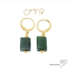 boucles d'oreilles en plaqué or et pierre semi-précieuse jade verte pendantes femme réalisées à la main