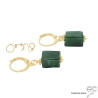 Boucles d'oreilles pendantes en jade et plaqué or 750 3MIC, pierre naturelle verte