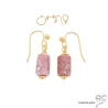 boucles d'oreilles en plaqué or et pierre semi-précieuse rose rhodochrosite réalisées à la main