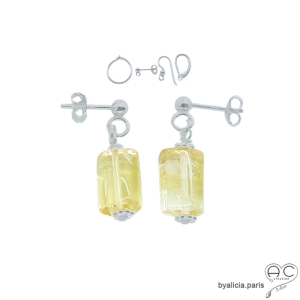 boucles d'oreilles en argent 925 et pierre semi-précieuse citrine réalisées à la main