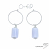 boucles d'oreilles en argent massif et pierre semi-précieuse calcédoine bleue pendantes réalisées à la main en France