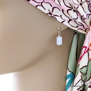 Boucles d'oreilles calcédoine bleue, argent massif, pierre naturelle forme baroque, fait main, création by Alicia
