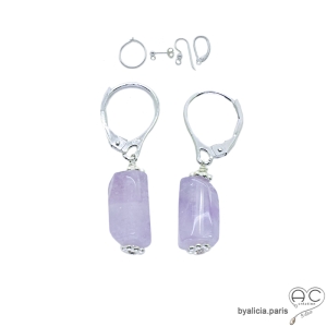 boucles d'oreilles en argent massif 925 et pierre semi-précieuse améthyste réalisées à la main en France