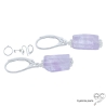 Boucles d'oreilles pendantes en améthyste lavande et argent massif, pierre naturelle violette, fait main en France