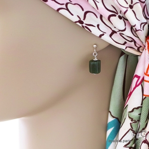 Boucles d'oreilles jade, argent massif, pierre naturelle verte forme baroque, fait main, création by Alicia