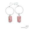boucles d'oreilles en argent massif 925 et pierre semi-précieuse rose rhodochrosite réalisées à la main