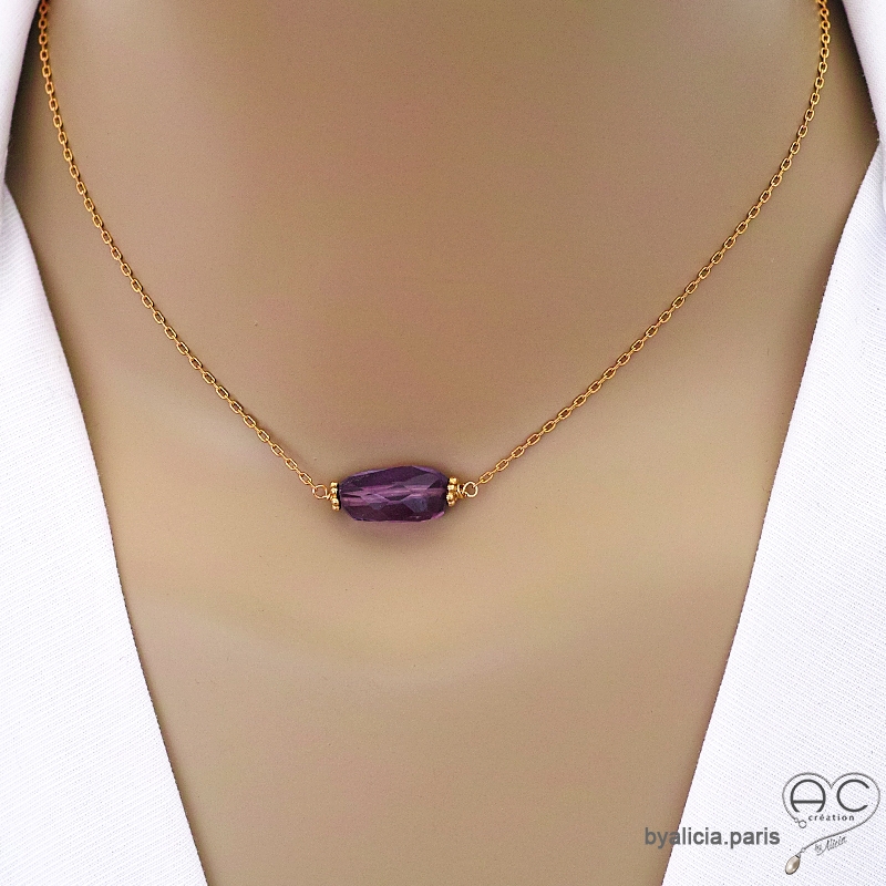 Collier avec améthyste, plaqué or, pierre semi-précieuse violete, fait main, création by Alicia Collier avec améthyste, plaqué or, pierre semi-précieuse violete, fait main, création by Alicia