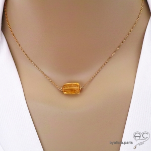 Collier avec citrine et plaqué or, pierre semi-précieuse jaune, fait main, création by Alicia