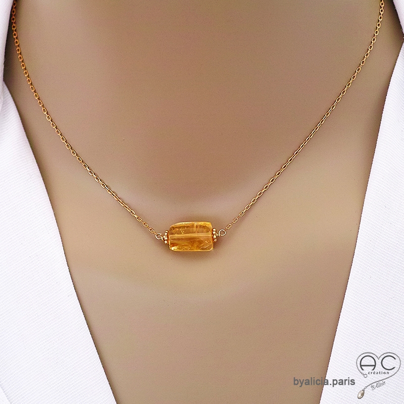 Collier avec citrine et plaqué or, pierre semi-précieuse jaune, fait main, création by Alicia Collier avec citrine et plaqué or, pierre semi-précieuse jaune, fait main, création by Alicia