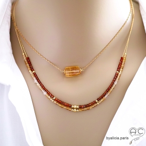 bijoux créateur pour femme ras de cou choker en pierre naturelle citrine et plaqué or fabriqué à la main
