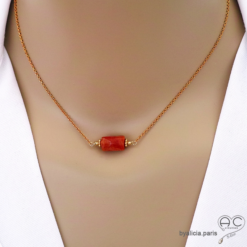 collier fin en cornaline et plaqué or, ras de cou, choker en pierre semi-précieuse orange réalisé à la main collier fin en cornaline et plaqué or, ras de cou, choker en pierre semi-précieuse orange réalisé à la main