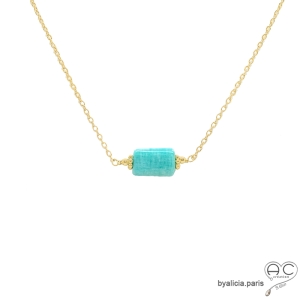 collier fin en amazonite et plaqué or, ras de cou, choker en pierre semi-précieuse vert d'eau