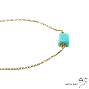 ras du cou vert d'eau femme en plaqué or et pierre naturelle amazonite fait main sur mesure