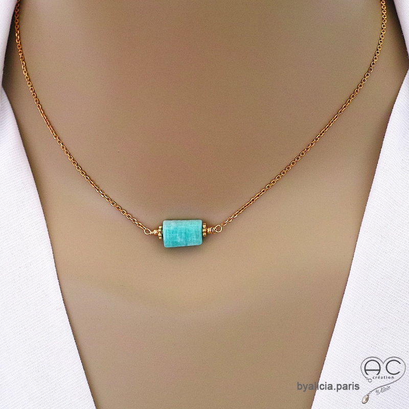 Collier avec amazonite, plaqué or, pierre semi-précieuse vert-bleu, fait main, création by Alicia Collier avec amazonite, plaqué or, pierre semi-précieuse vert-bleu, fait main, création by Alicia