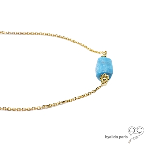 ras de cou bleu femme en plaqué or et pierre apatite réalisé à la main en France