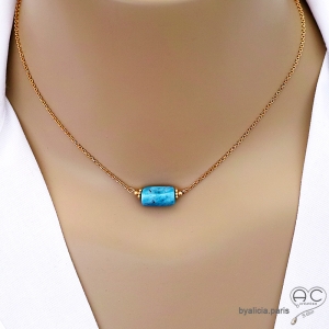 Collier avec apatite, plaqué or, pierre semi-précieuse bleu, fait main, création by Alicia