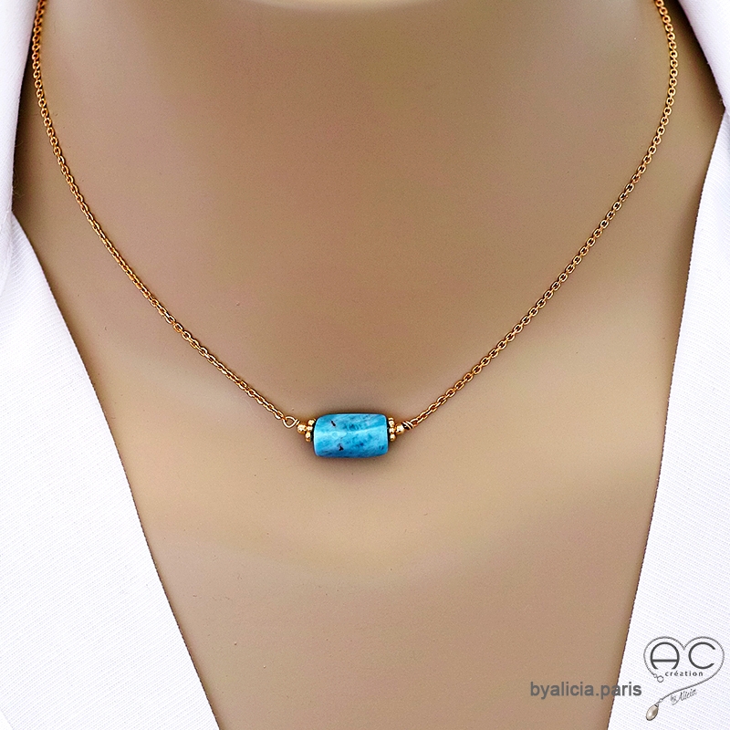Collier avec apatite, plaqué or, pierre semi-précieuse bleu, fait main, création by Alicia Collier avec apatite, plaqué or, pierre semi-précieuse bleu, fait main, création by Alicia