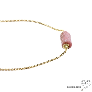 ras du cou rose en plaqué or et pierre rhodochrosite réalisé à la main sur mesure