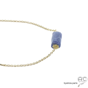 ras du cou bleu femme en plaqué or et pierre tanzanite réalisé à la main en France