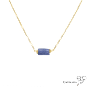 collier fin en tanzanite et plaqué or, ras de cou, choker en pierre semi-précieuse bleue fait main