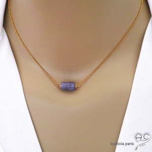 Collier avec tanzanite, plaqué or, pierre semi-précieuse bleu, fait main, création by Alicia