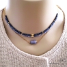 bijoux collier ras de cou choker créateur en pierre naturelle bleue tanzanite et plaqué or