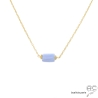 collier fin en calcédoine bleue et plaqué or, ras de cou, choker en pierre semi-précieuse bleue lavande, fait main sur mesure