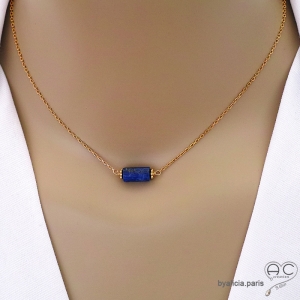 Collier avec lapis-lazuli, plaqué or, pierre semi-précieuse bleu, fait main, création by Alicia