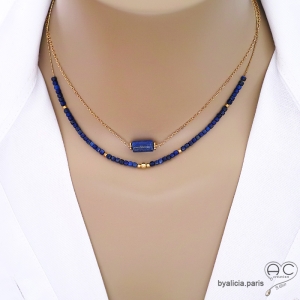 bijoux collier ras de cou choker créateur en pierre naturelle lapis-lazuli et plaqué or