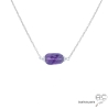 collier fin en améthyste et argent massif, ras de cou, choker en pierre semi-précieuse violette
