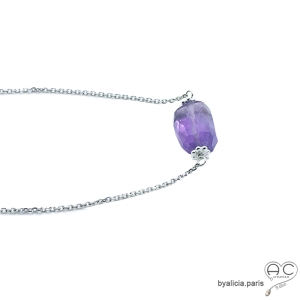 ras du cou violet femme en argent et pierre améthyste fait sur mesure à la main en France