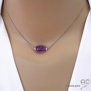Collier avec améthyste, argent massif, pierre semi-précieuse violete, fait main, création by Alicia