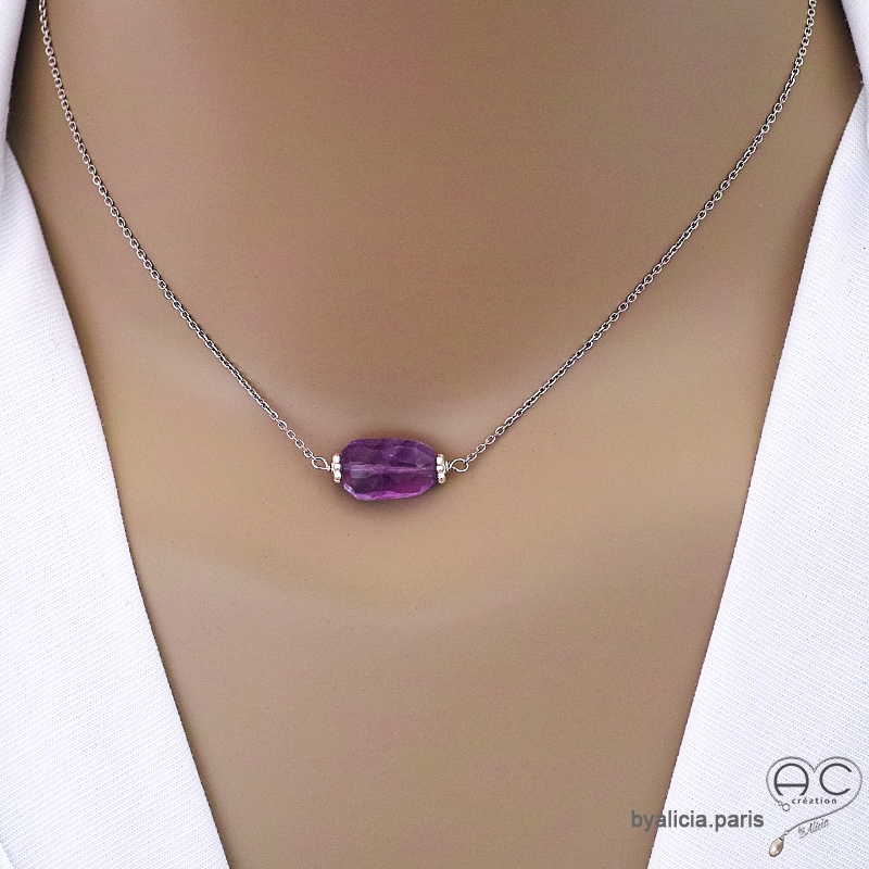 Collier avec améthyste, argent massif, pierre semi-précieuse violete, fait main, création by Alicia Collier avec améthyste, argent massif, pierre semi-précieuse violete, fait main, création by Alicia