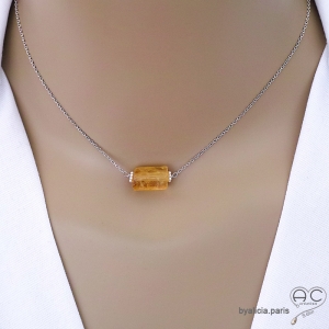 Collier avec citrine et argent massif, pierre semi-précieuse jaune, fait main, création by Alicia