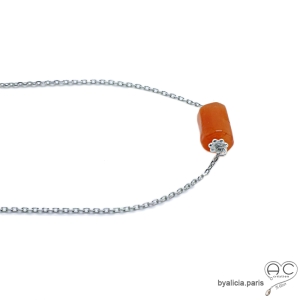 ras de cou orange en argent 925 et pierre naturelle cornaline réalisé à la main en France