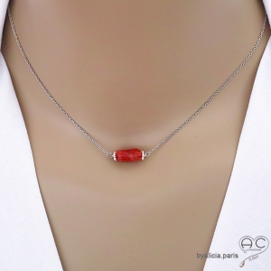 Collier avec cornaline et argent massif, pierre semi-précieuse orange, fait main, création by Alicia