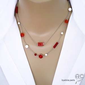 bijoux créateur collier ras du cou choker femme en pierre naturelle orange cornaline et argent fait main sur mesure