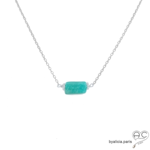 collier fin en amazonite et argent massif, ras de cou, choker en pierre semi-précieuse vert d'eau