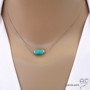 Collier avec amazonite, argent massif, pierre semi-précieuse vert-bleu, fait main, création by Alicia