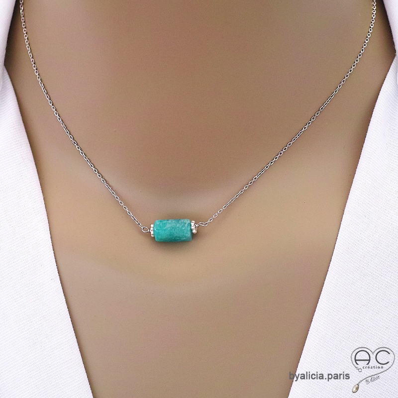 Collier avec amazonite, argent massif, pierre semi-précieuse vert-bleu, fait main, création by Alicia