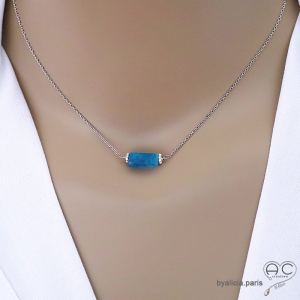 Collier avec apatite, argent massif, pierre semi-précieuse bleu, fait main, création by Alicia