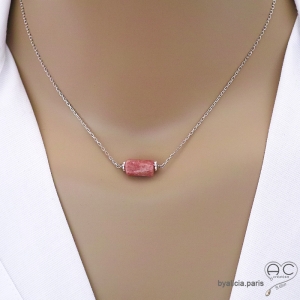 Collier avec rhodochrosite et argent massif, pierre semi-précieuse rose, fait main, création by Alicia