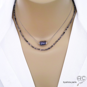 collier ras du cou choker créateur en pierres naturelles bleues et argent fabriqué à la main