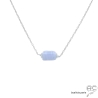 collier fin en calcédoine bleue et argent massif, ras de cou, choker en pierre semi-précieuse bleue lavande fait main sur mesure