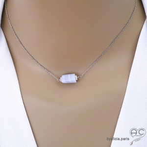 Collier avec calcédoine bleue, argent massif, pierre semi-précieuse, fait main, création by Alicia
