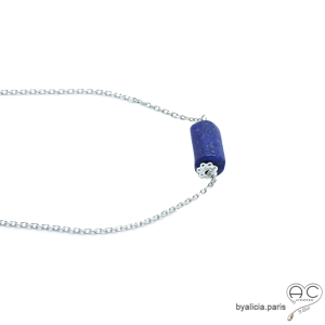 ras de cou bleu femme en argent 925 et pierre lapis-lazuli réalisé à la main sur mesure en France