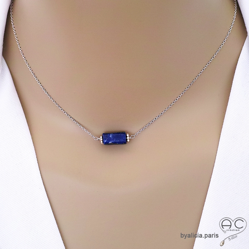 Collier avec lapis-lazuli, argent massif, pierre semi-précieuse bleu, fait main, création by Alicia Collier avec lapis-lazuli, argent massif, pierre semi-précieuse bleu, fait main, création by Alicia